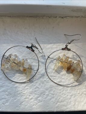 Citrine Chip Hoop Earrings - Yellow Gemstone Hoops